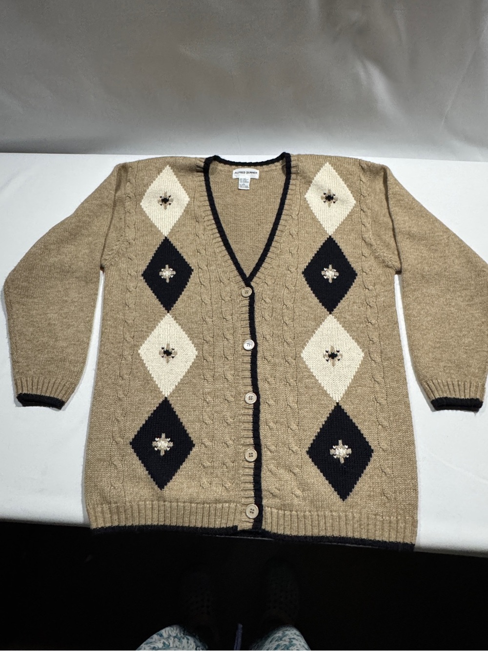Alfred Dunner Argyle Cable Knit Cardigan Wool Blend Oversized L